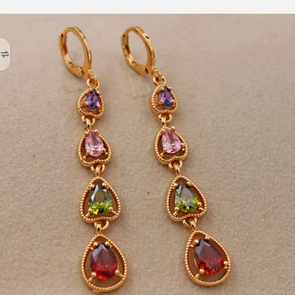 Jewelry - New multi color cz GF dangle earrings